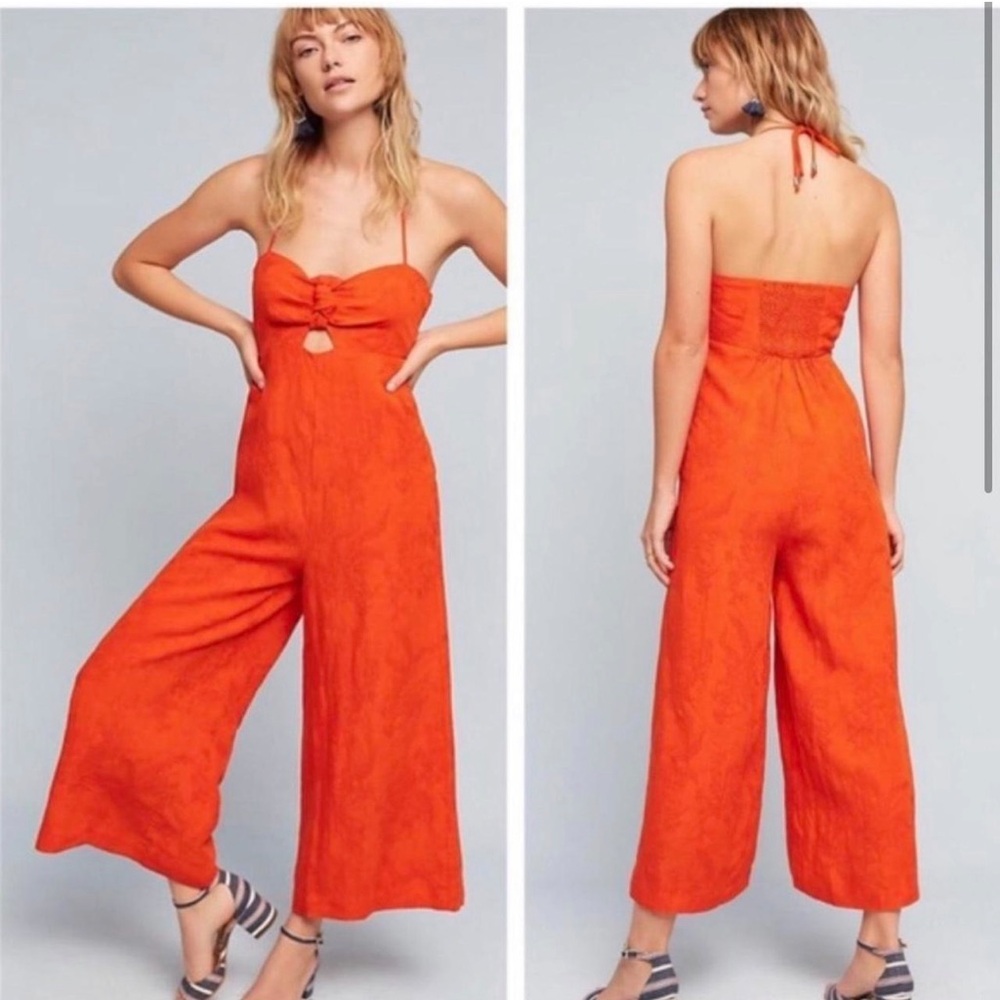 Monteau Bold Orange Sleeveless Wide leg Linen Blend Jumpsuit Size Medium